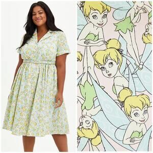 Torrid NWT Disney Peter Pan Tinkerbell Swing Dress Size 18 Belted Short Sleeve